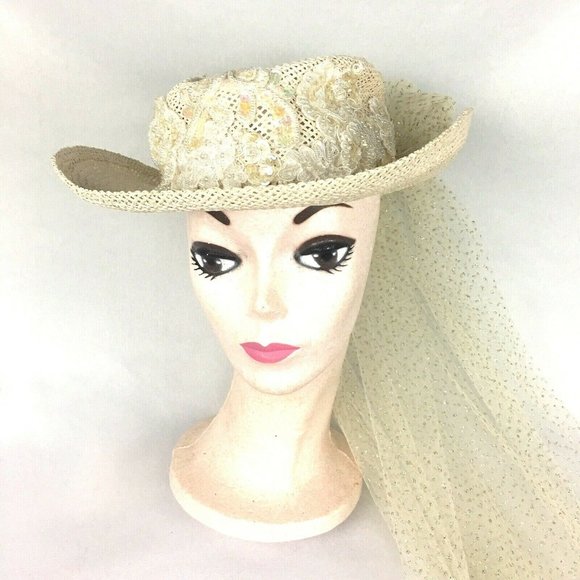 Vintage 80’s Wedding Hat With Veil - Picture 1 of 8